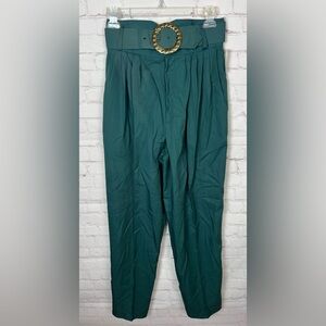 String Bean Vintage High-Waist Pleated Pants with Statement Belt
